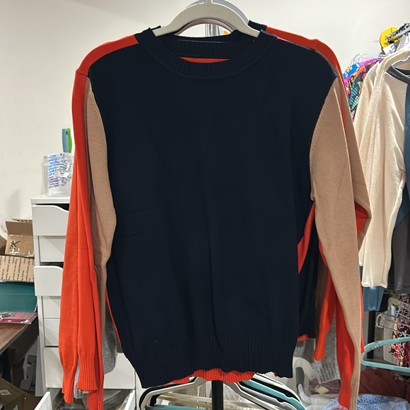 Navy/Tangerine Color Block Sweater - Picture 4 of 4